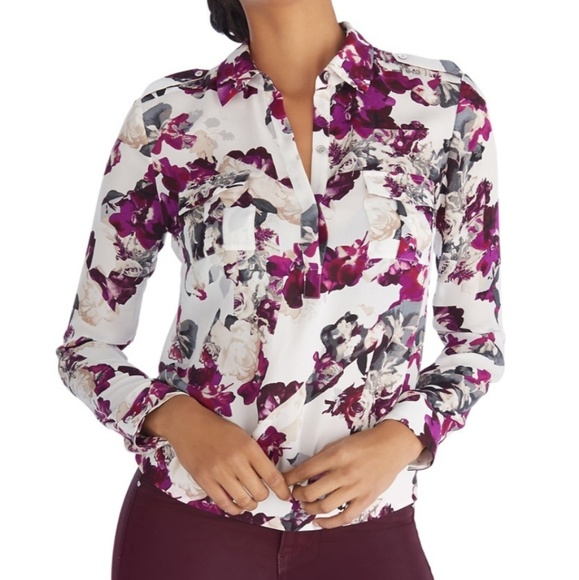White House Black Market Tops - WHBM Floral printed 100% silk blouse